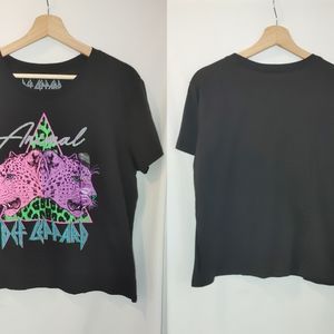 Def Leppard Animal Graphic Boxy Fit Short Sleeve Tee Neon Black Purple XL